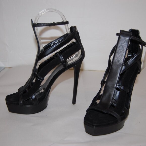 36.5/6.5❤️GUCCI Daryl Black Suede Leather High Heel Platform SANDALS ITALY - Picture 6 of 13